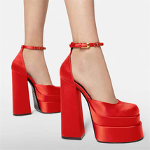 Size 35-42 Pumps Satin Women&#39;s Boots Summer Chunky Heel Hollow Sandals Brand Sex - £63.81 GBP