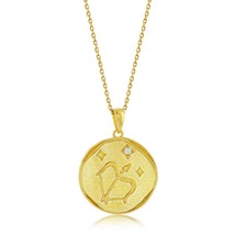 Silver &#39;SAGITTARIUS&#39; CZ Zodiac Circle Pendant w/Chain - Gold Plated - £56.18 GBP