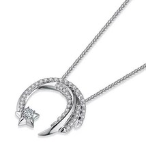 925 Sterling Silver 5Ct Cubic CZ Diamonds Crescent Moon &amp; Star Pendant Necklace - £48.04 GBP