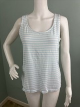 Talbots Women&#39;s Sleeveless White &amp; Light Turquoise Striped Tank Top Sz Medium - £11.08 GBP