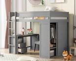 With 2-Drawer Desk Cabinet And Wardrobe, Wood High Loftbed Frame, Space-... - $1,080.99