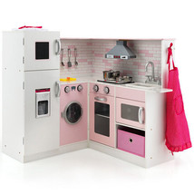 Corner Play Kitchen Wooden Toy Set with Sound and Light - Color: Pink - £186.72 GBP