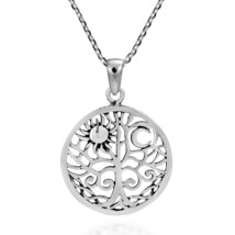 Sunshine and Moon Celtic Swirl Tree of Life Sterling Silver Necklace - £12.92 GBP