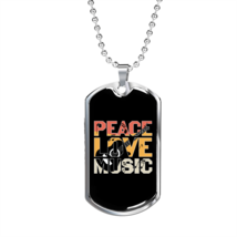 Musician Necklace Peace Love Music Necklace Stainless Steel or 18k Gold Dog Tag - £37.92 GBP+