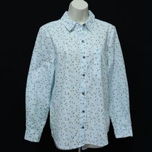 Style &amp; Co. Women&#39;s Button Front Shirt M Medium Blue Vines Leaves Lightw... - $17.83