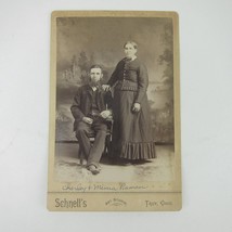 Cabinet Card Photograph Man &amp; Woman Charles &amp; Minia Raman Troy Ohio Antique - £15.97 GBP