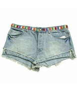 FREE PEOPLE Blue Denim Embroidered Waist Eliot Cut Off Shorts 29 - $68.07 CAD