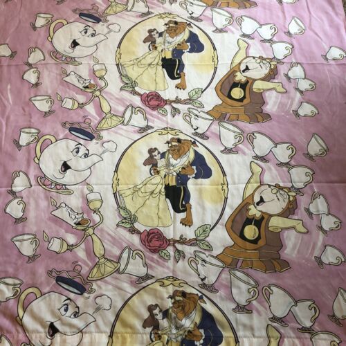 Primary image for VTG Disney Beauty & The Beast Twin FLAT Sheet Craft Cutter Fabric Material 1991