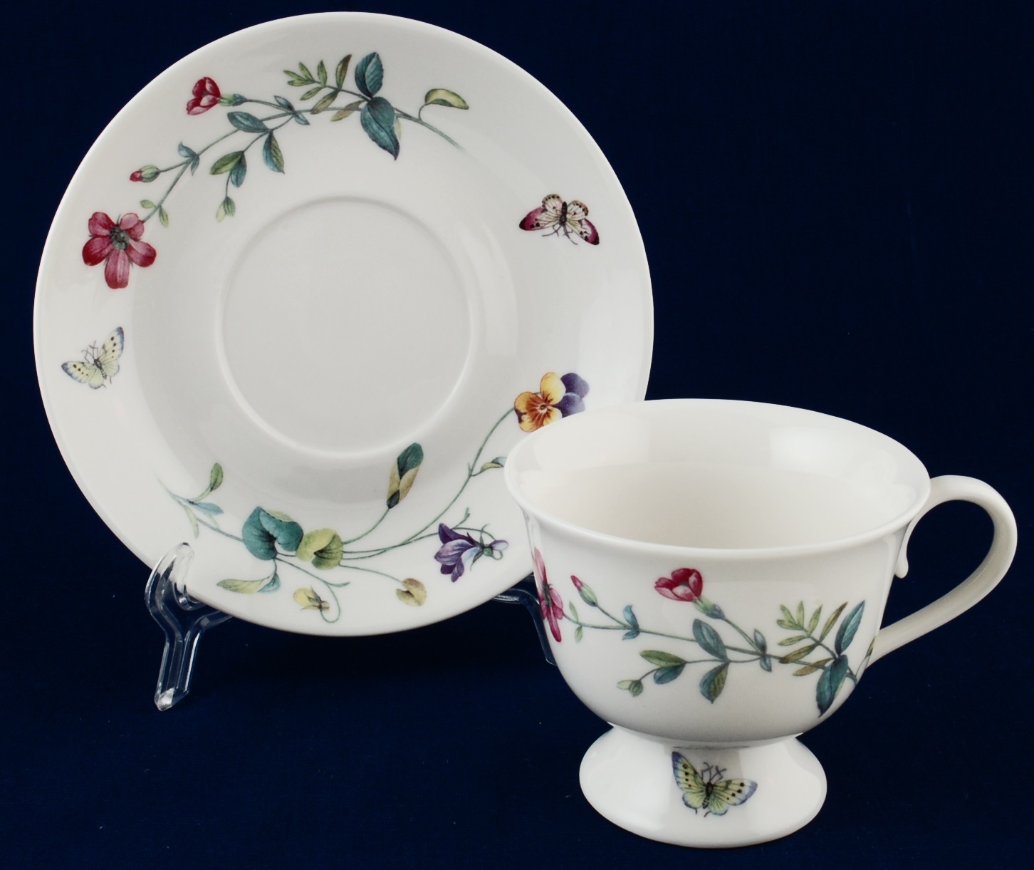 Nantucket Home Cup & Saucer Butterflies Flowers Pansy Pink Phlox Item image 2