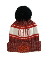Ohio Plush Lined Embroidered Winter Knit Pom Beanie Hat (Red/Red Script) - £12.74 GBP