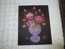 Pink Floral Bouquet In Pink Vase Oil Painting On Canvas - 16&quot; X 20&quot; - Signed - £14.79 GBP