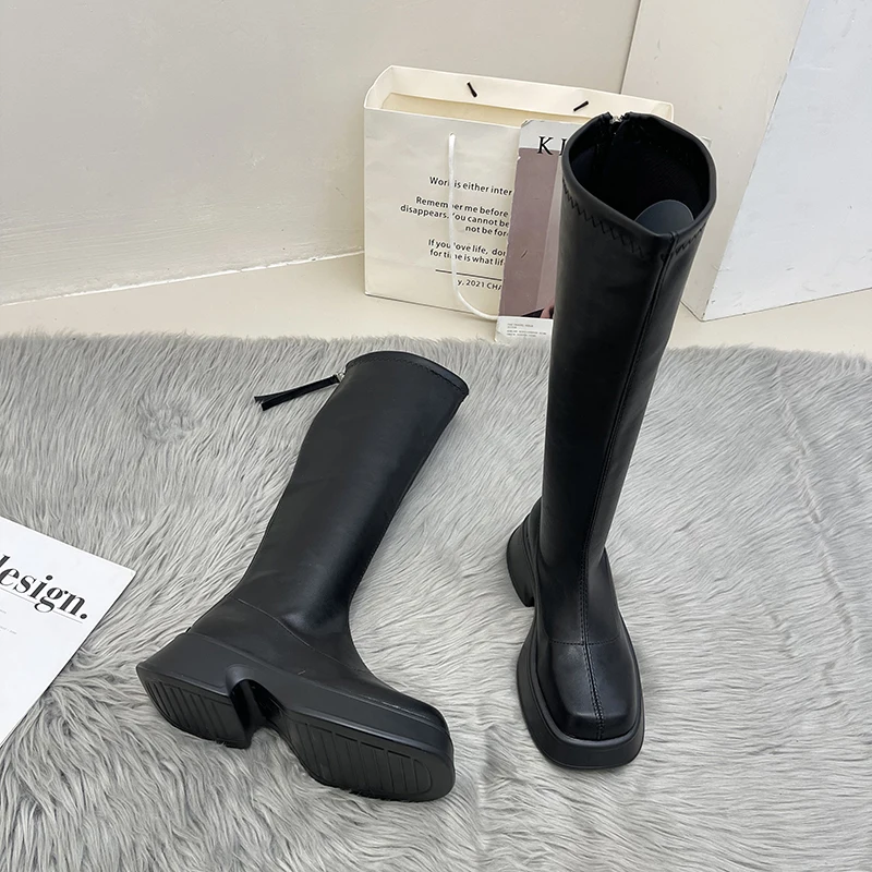 Platform Woman Knight Knee-high Boots Flats Heel Ladies Zippers Fashion Winter L - £82.96 GBP