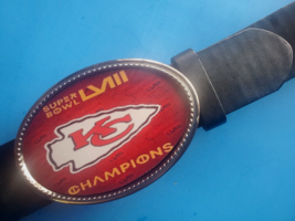 Kansas City Chiefs 2024 Super Bowl Lviii -Championship Epoxy Buckle &amp; Black Belt - £21.65 GBP