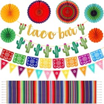 39 Pcs Taco Bar Decorations Fiesta Party Set Serape Table Runner Taco Bar Cactus - £28.18 GBP