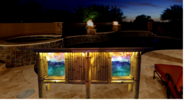 Tiki Table, outdoor patio deck bamboo dining table, LED lights, abstract art  - £1,242.04 GBP