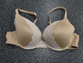 Cacique Smooth Boost Plunge Bra Women 40C Tan Underwired Lace Trim - £14.57 GBP