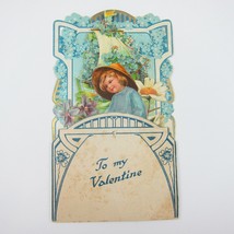 Valentine 3D Pop Up Die Cut Blonde Boy Hat Ship Daisy Blue Flowers Antiq... - $19.99