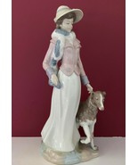 NADAL LLADRO #853 LADY WOMAN FIGURINE WITH BONNET &amp; SCARF WALKING DOG - £180.87 GBP