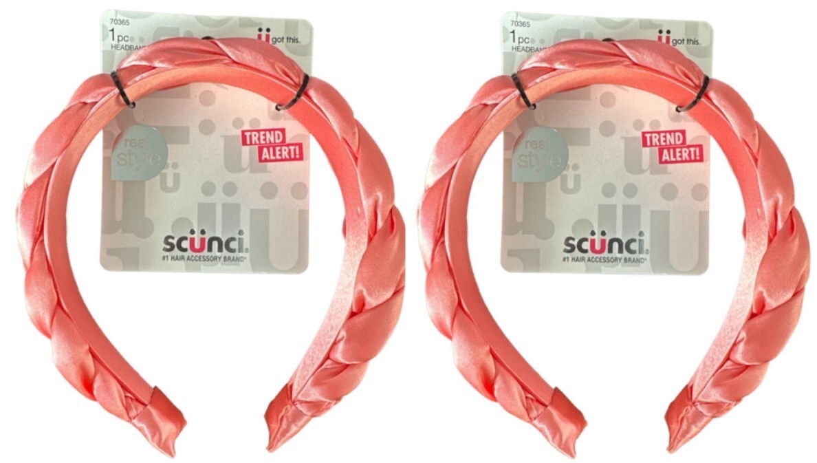 Lot of 2 Scunci Real Style Trend Alert! Satin Braided Headband - Shiny Pink - $9.89