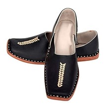 Mens Jutti Mojari Rajasthan ethnic Flat Shoe US size 8-12 Black Dolma - £29.13 GBP