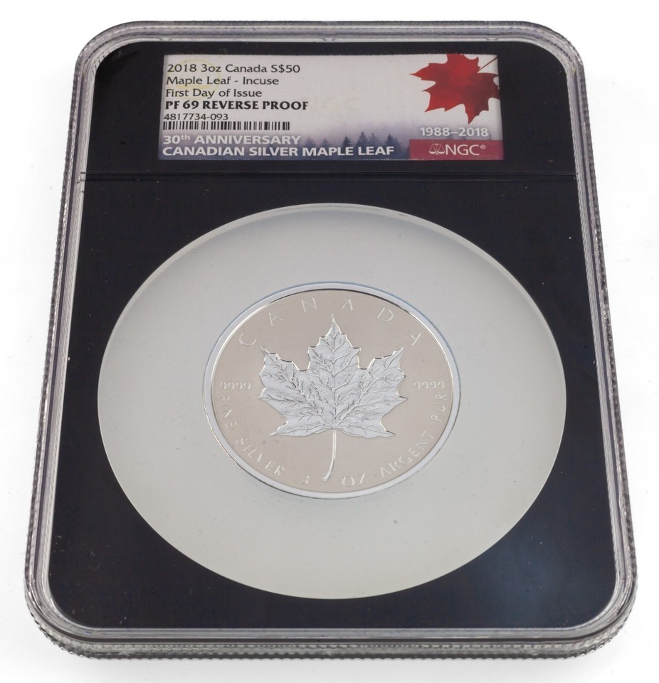 2018 Canada 3 Oz. S$50 Silver Maple Leaf - Incuse NGC PF69 Reverse Proof FDOI Item image 2