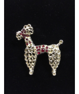 Vintage Poodle Brooch Gold Tone Pin with Red Rhinestones Cute Dog Jewelr... - $12.82