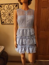 The Clothing Company Blue Tiered Ruffle Sleeveless Lined Crocheted Mini ... - $19.79