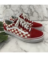 Vans Old Skool Sneakers Size M 6 W 7.5 Red White Checkerboard Suede Lace Up - $52.79 CAD