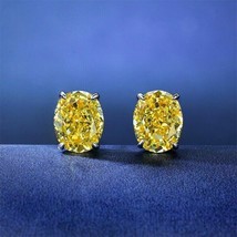 Gift 925 Silver, 2Ct Lab- Created Oval Cut Yellow Topaz Solitaire Stud Earrings - £15.28 GBP