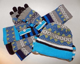 3-Piece Le TIGRE® Turquoise/Blue/Black/White Winter Hat/Gloves/Muffler S... - £25.55 GBP