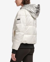 DKNY Womens Sport Metallic Hood Puffer Jacket Size Medium Color White/Silver - £101.23 GBP