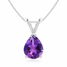 ANGARA Natural Amethyst Solitaire Pendant Necklace in Silver (Size-9x7mm) - $150.12+