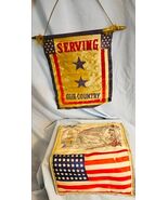 World War I Patriotic Silk Textile Set – Banner &amp; Pillow Cover (c. 1917–... - $195.02