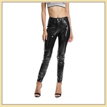 Shiny Black Tight Fit Faux Leather High Waist Front Zip Up Legging Pencil Pants image 2