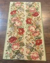 Small Needlepoint Rug 2.8 x 4.7, Floral, Vintage - £626.51 GBP
