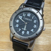 VTG Carriage By Timex Quartz Watch Men Silver Black Leather Analog New Battery - £18.81 GBP