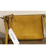 CALVIN KLEIN Reyna Crossbody Pebble Leather Mustard Yellow  Zip Shoulder... - $95.06