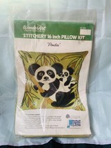 Vtg WonderArt Creative Stitchery 16&quot; Pillow Kit Pandas 5676 w Cub Embroi... - £14.43 GBP