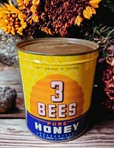 Vintage 3 BEES Honey 5lb Can Tin Advertising Farmhouse Diner Movie Prop NOS A - £150.52 GBP