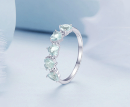 Platinum Plated 925 Sterling Silver Romantic Ocean Blue Zircon Heart Ring - £30.55 GBP