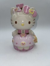 RARE Sanrio 2009 Hello Kitty Ceramic Piggy Bank Pink Bow Hat Dress - £37.89 GBP