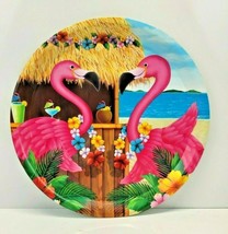 Pink Flamingos Round Serving Tray Tropical Beach Tiki Bar Plastic Large 14&quot;   - £12.04 GBP