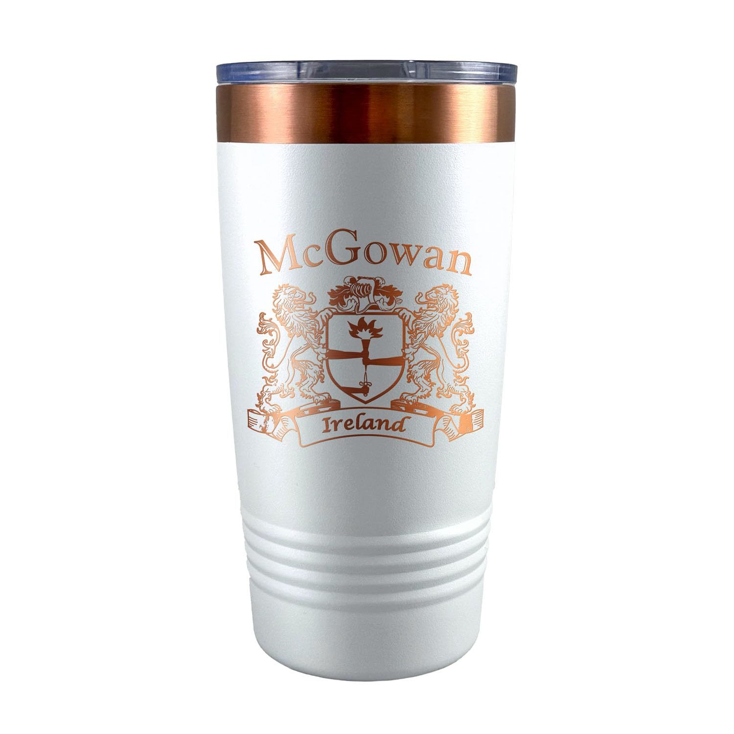 McGowan Irish Coat of Arms White Rose Travel Mug - $27.44