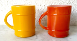 Vintage Anchor Hocking Fire King Gold+Orange Milk Glass Barrel Mugs Coff... - $23.70