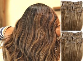 18&quot;,20&quot;,22&quot;,24&quot; 100% REMY Human Hair Extensions 7Pc Clip in #10 Light Brown - £61.85 GBP+