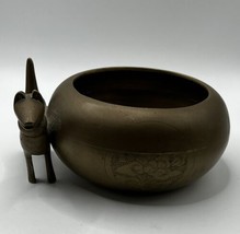Chinese Etched Brass Incense Burner Candle Bowl &amp; Attached Figural Dog B... - £31.58 GBP