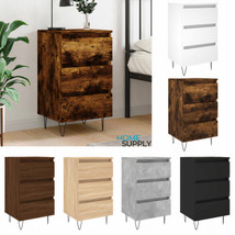 Modern Wooden Bedside Table Cabinet Nightstand With 3 Storage Drawers Iron Legs - £40.50 GBP+