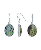 Silver Roots Oval Abalone Tree of Life Sterling Silver Dangling Earrings - £52.07 GBP