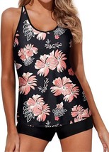 Yonique Woman&#39;s Black Floral 2 Piece Tankini Swimsuit with Boy Shorts - ... - $18.40