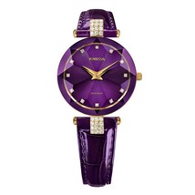 FACET STRASS Brilliant-Cut Gold Plated Swiss Quartz Watch 15mm Band Purp... - $474.99